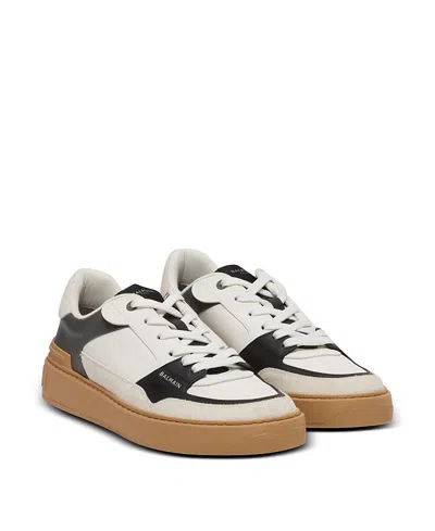 Balmain B-court Flip Leather Trainers In Gray