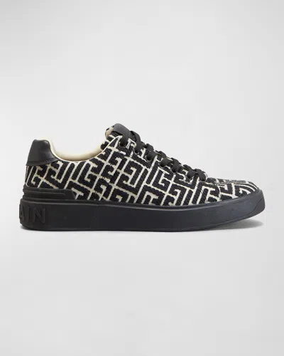 BALMAIN MEN'S B-COURT JACQUARD MONOGRAM LOW TOP SNEAKERS