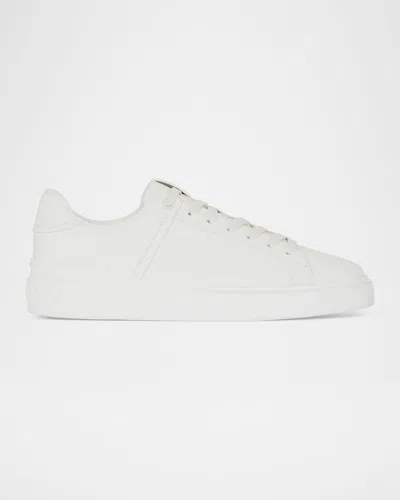 Balmain B-court White Low Top Sneakers With Logo Patch On The Tongue In Leather Man In Multi