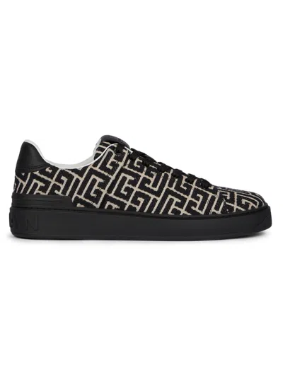 Balmain Men's B Court Monogram Jacquard Low-top Sneakers In Black