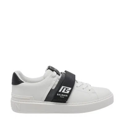 Balmain Calfskin B-court Sneakers With Pb Tongue In Multi