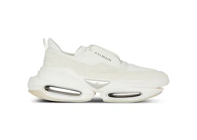 Pre-owned Balmain Men's  Bbold Lowtop Suede Sneakers In White