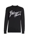 Balmain Paris Logo Intarsia Merino Wool Blend Sweater In Black
