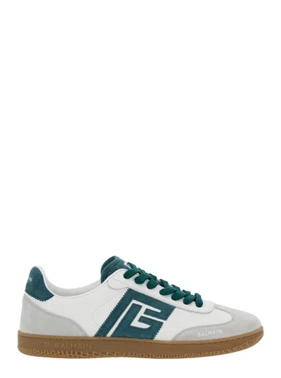 BALMAIN BALMAIN MEN 'SWAN' WHITE LOW TOP SNEAKERS WITH LOGO ON THE SIDE AND CONTRASTING HEEL WITH LOGO LETTE