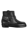 Balmain Square Toe Ankle Strap Boots With Pull Tabs In Black