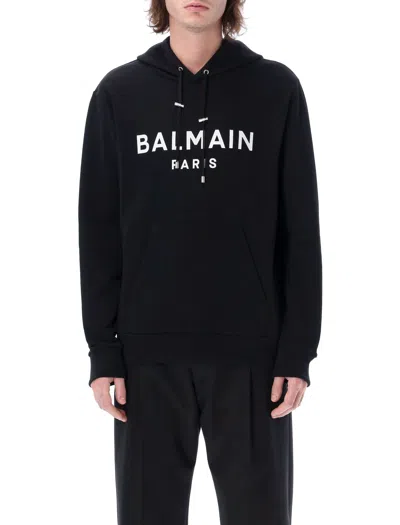 Balmain Men's Black Cotton Logo Hoodie With  Paris Print