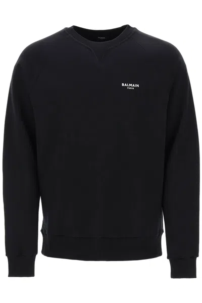 Balmain Men's Black Crew-neck Sweatshirt With Flocked Logo For Ss24