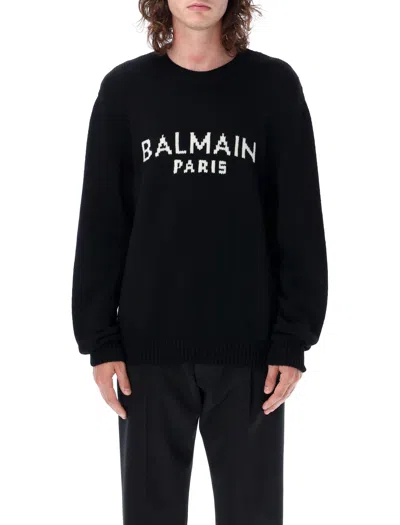 Balmain Men's Black Knit Logo Sweater For Ss24