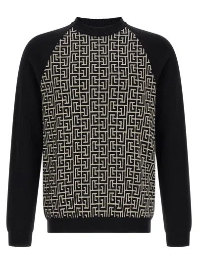 Balmain Men Black Logo Crew Neck Sweater In Multi
