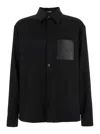 Balmain Men Black Shirt With Classic Collar And Logo Detail On The Pocket In Wool Stretch Man In Black