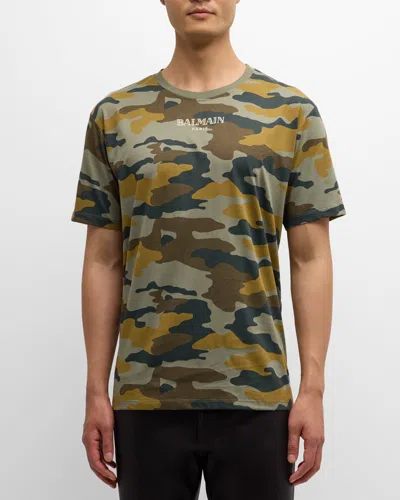 Balmain Men's Camo Straight-fit T-shirt In Multi Khaki