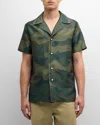 BALMAIN MEN'S CAMOUFLAGE MONOGRAM SHANTUNG SHIRT