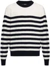 Balmain Embossed Monogram Striped Sweater In Blncmarine
