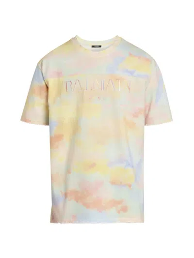 Balmain Cloud Vintage Logo-embroidered Cotton T-shirt In Multicolor Pastel