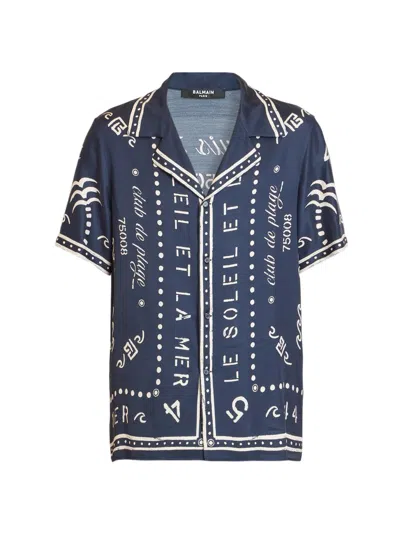 Balmain Men's Club 45 Print Short-sleeve Pyjama Shirt In Blue