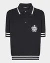 Balmain College Emblem Short Sleeve Polo Sweater In Black