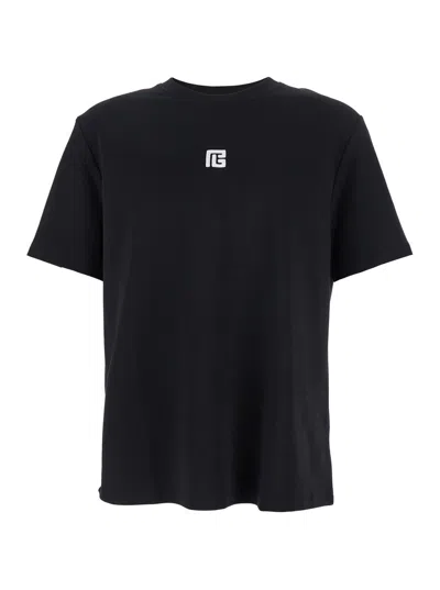 Balmain Men's Cotton Crewneck T-shirt With Front Logo Print In Black
