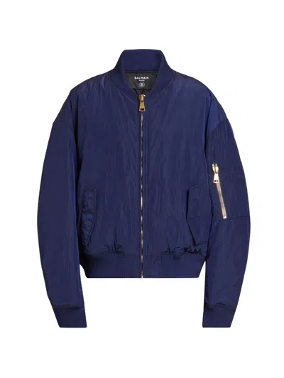 Balmain Men's Cotton Drop Shoulder Bomber Jacket In Blue