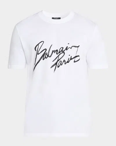 Balmain Men's Cotton Lipstick Logo T-shirt In White