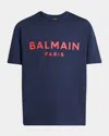 Balmain Blue Crewneck T-shirt With Logo Lettering Print On The Front In Blue