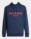 Balmain Logo Organic Cotton Graphic Hoodie In Blue