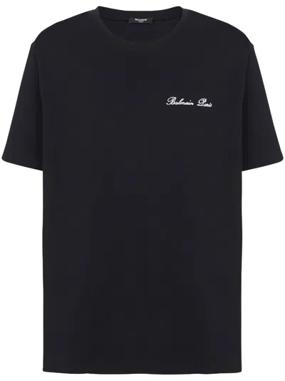 Balmain Men Cotton Signatured T-shirt In Black