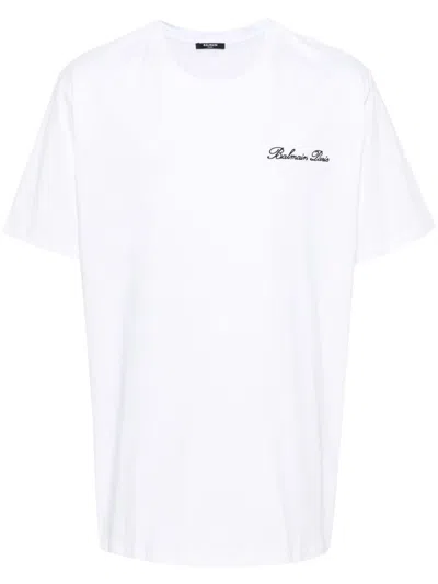 Balmain Men Cotton Signatured T-shirt In White