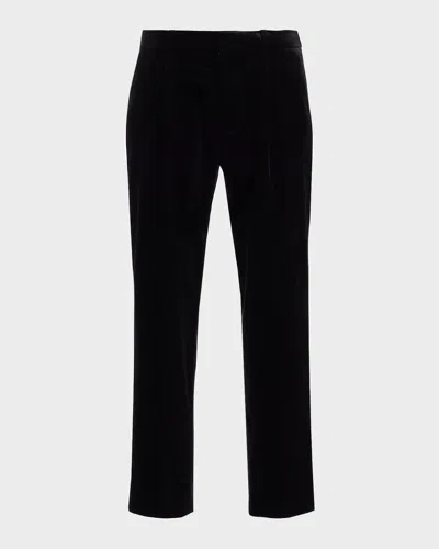 Balmain Men's Cotton Velvet Pleated Trousers In Black