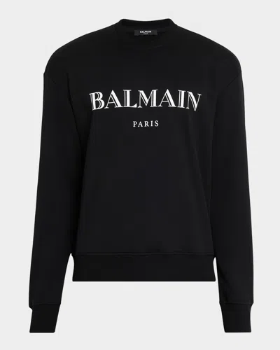 Balmain Men's Cotton Vintage Logo Crewneck Sweater In Black