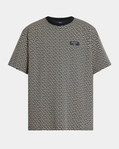 BALMAIN MEN'S COUTURE LABEL MONOGRAM CREWNECK T-SHIRT