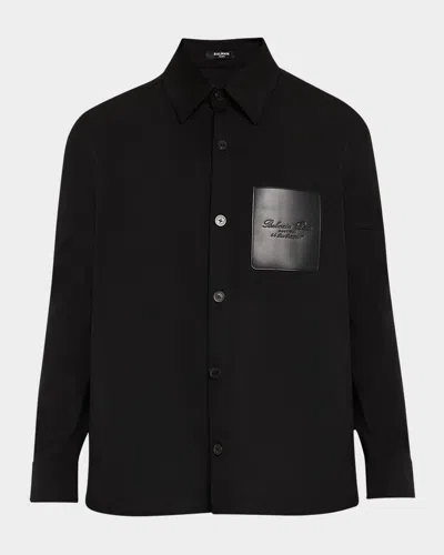 Balmain Men's Couture Label Wool Overshirt In Black