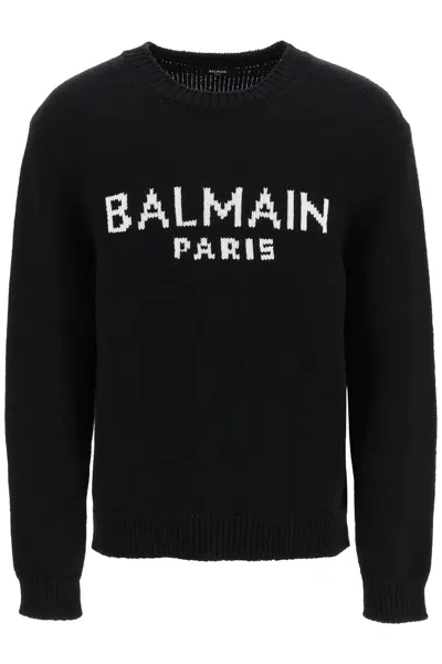 Balmain Men's Crew-neck Wool Sweater In Black
