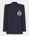 Balmain Wool Crystal-embellished Emblem Blazer In Blue