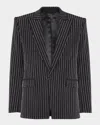 Balmain 1-button Wool Jacket With Crystal Stripes In Gray