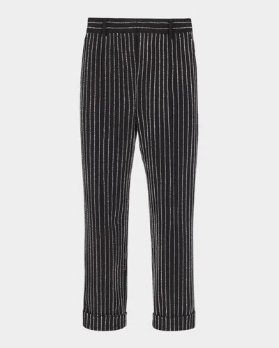 BALMAIN MEN'S CRYSTAL STRIPE STRAIGHT-FIT PANTS
