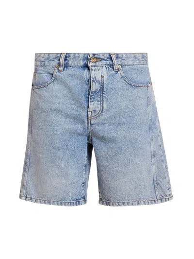 Balmain Men's Denim Bermuda Shorts In Blue