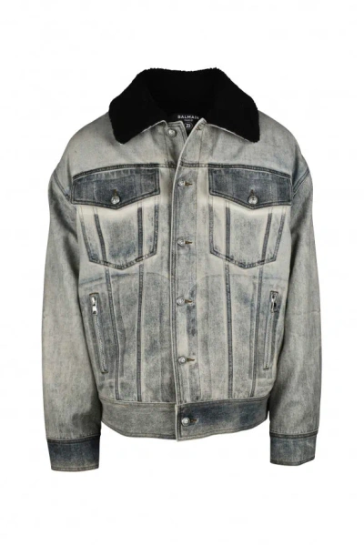 Balmain Men Denim Jacket In Blue