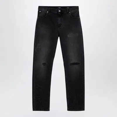 BALMAIN MEN'S DENIM JEANS WITH WEAR