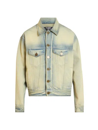 Balmain Men's Denim Relaxed Jacket In Gray