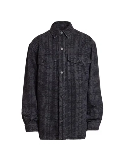 Balmain Men's Denim Shirt Jacket In Black