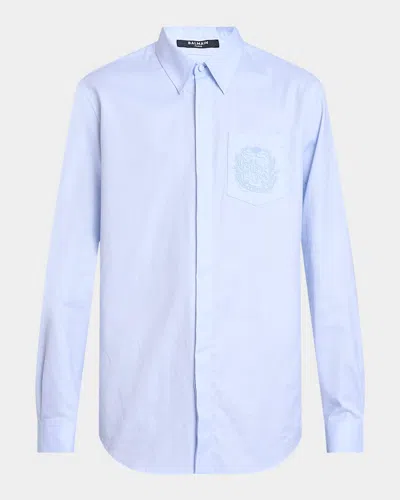 Balmain Men's Emblem-pocket Cotton Sport Shirt