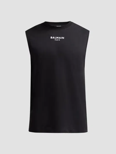 Balmain Men's Embroidered Logo Tank Top In Black
