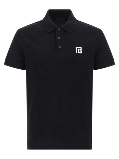 Balmain Logo Embroidered Short-sleeve Polo Shirt In Black