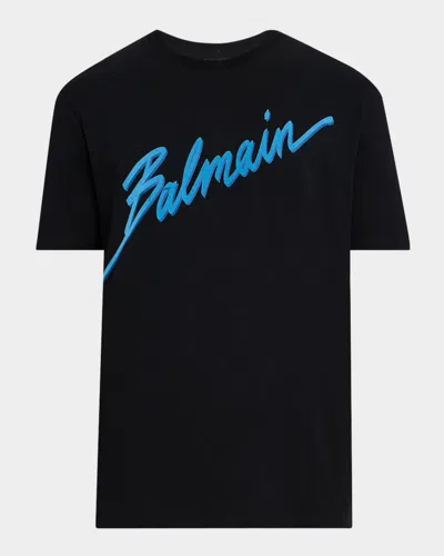 BALMAIN MEN'S FLOCKED LOGO T-SHIRT