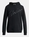 Balmain Men's Flocked Script Hoodie In Black/black