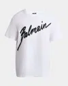Balmain Men White Crewneck T-shirt With Maxi Logo Lettering On The Front In Cotton Man In White/blk