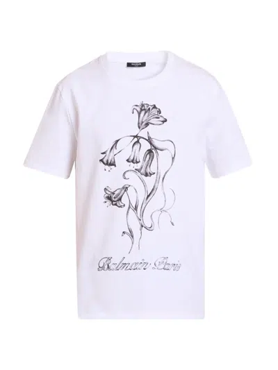 Balmain Floral-print Logo-print T-shirt In White