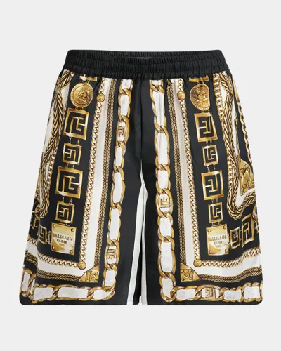 Balmain Men's Foulard-print Pull-on Shorts