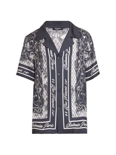 Balmain Men's Foulard Satin Camp Shirt In Multi