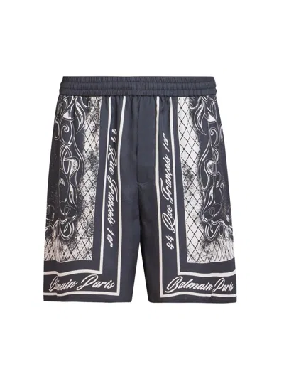 Balmain Men's Foulard Satin Pajama Shorts In Blue